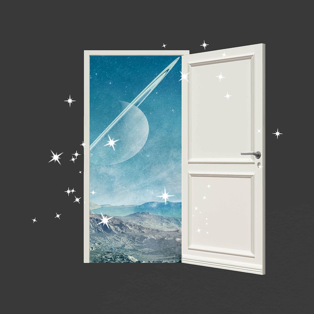 Portal to space door clipart, surrealism art vector