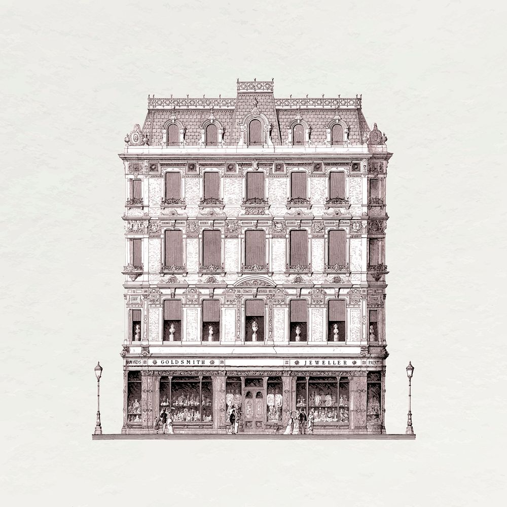 Vintage Piccadilly building clipart, European architecture illustration vector