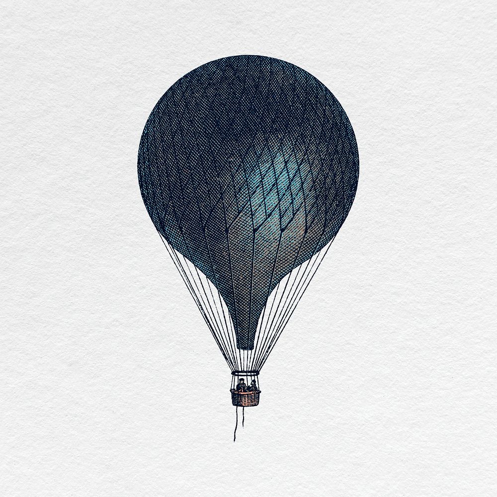 Hot air balloon clipart, vintage transportation psd