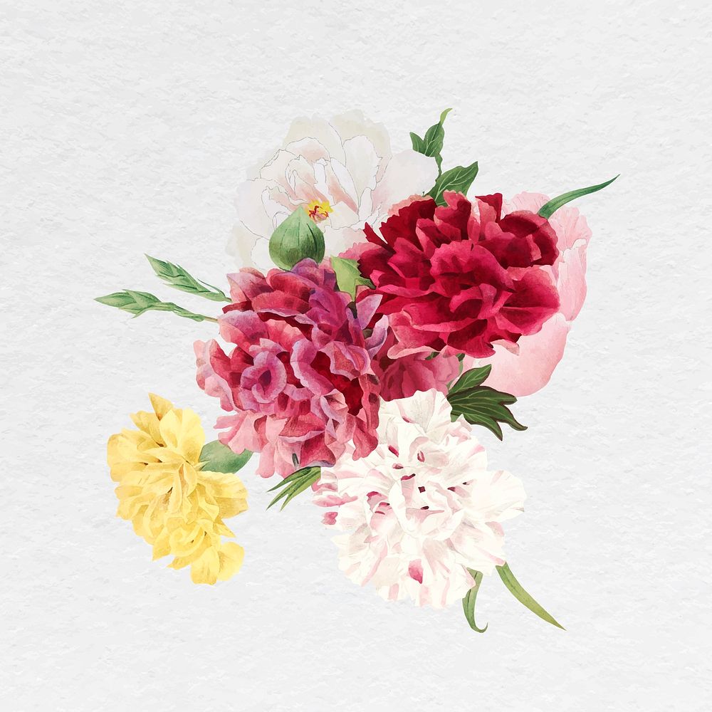 Pink flower bouquet sticker, feminine botanical illustration vector