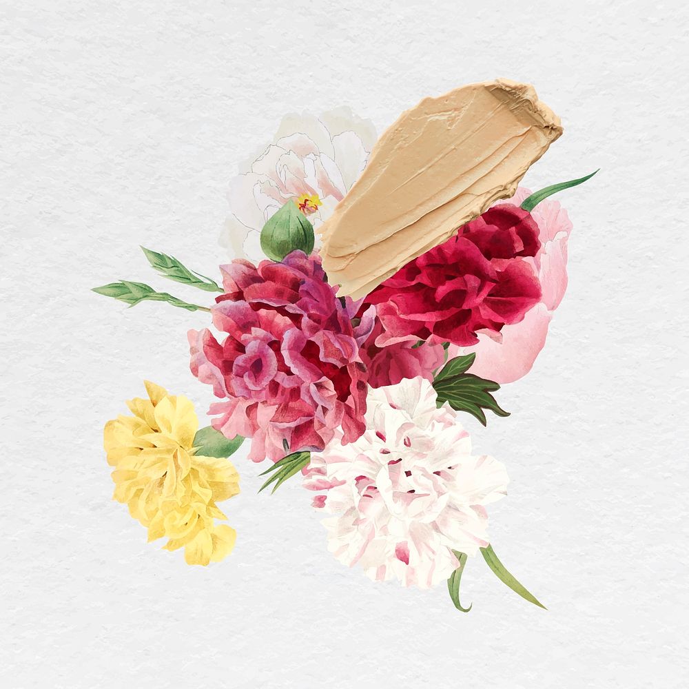Pink flower bouquet sticker, feminine collage art vector