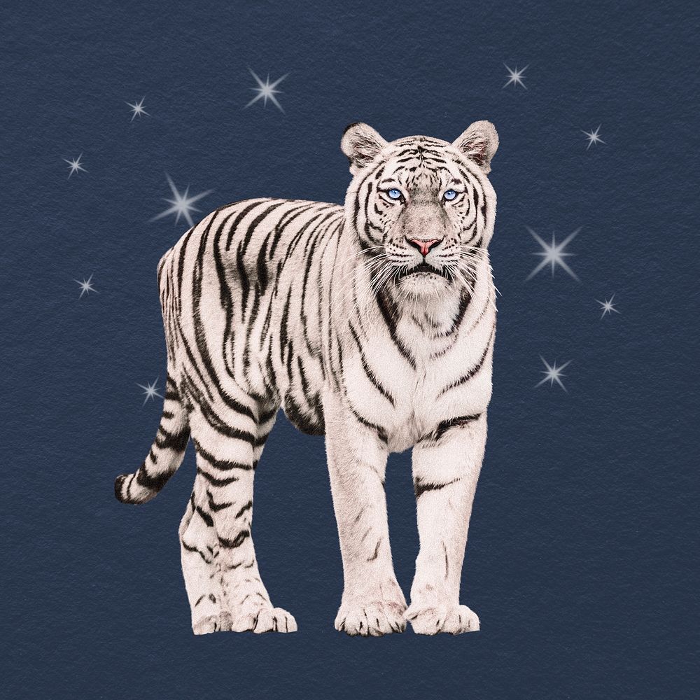 Glittery tiger, surreal sticker, animal collage element psd