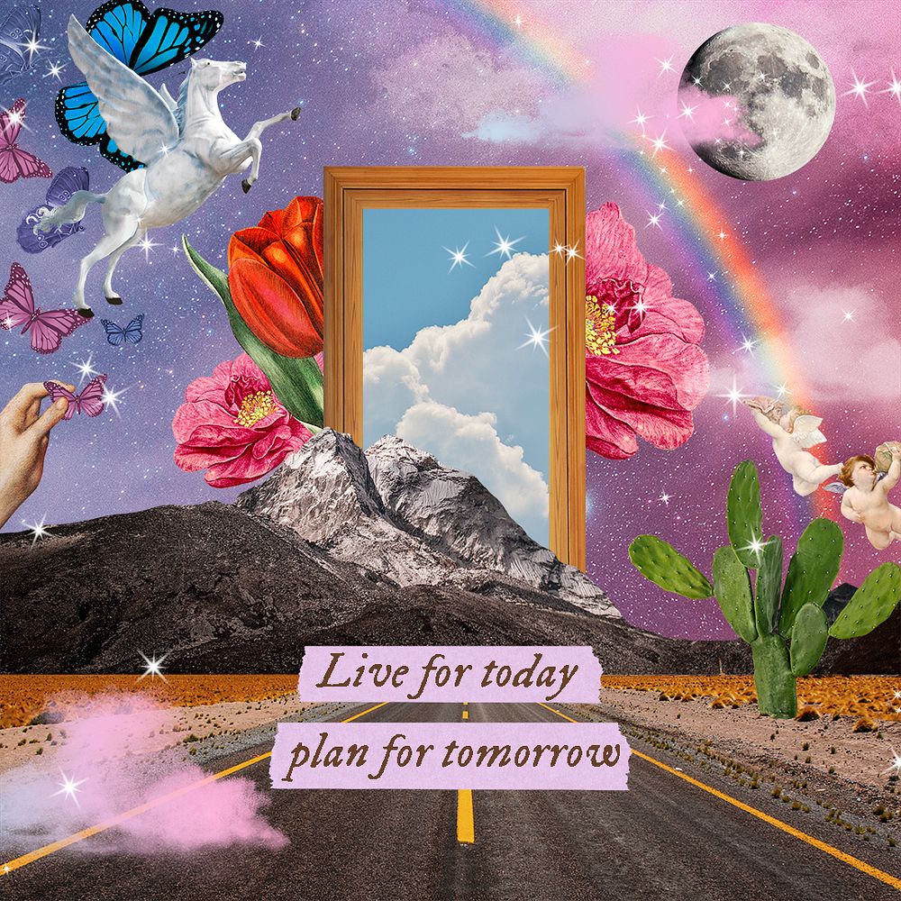 Dreamy pastel template, surrealism collage art with quote psd