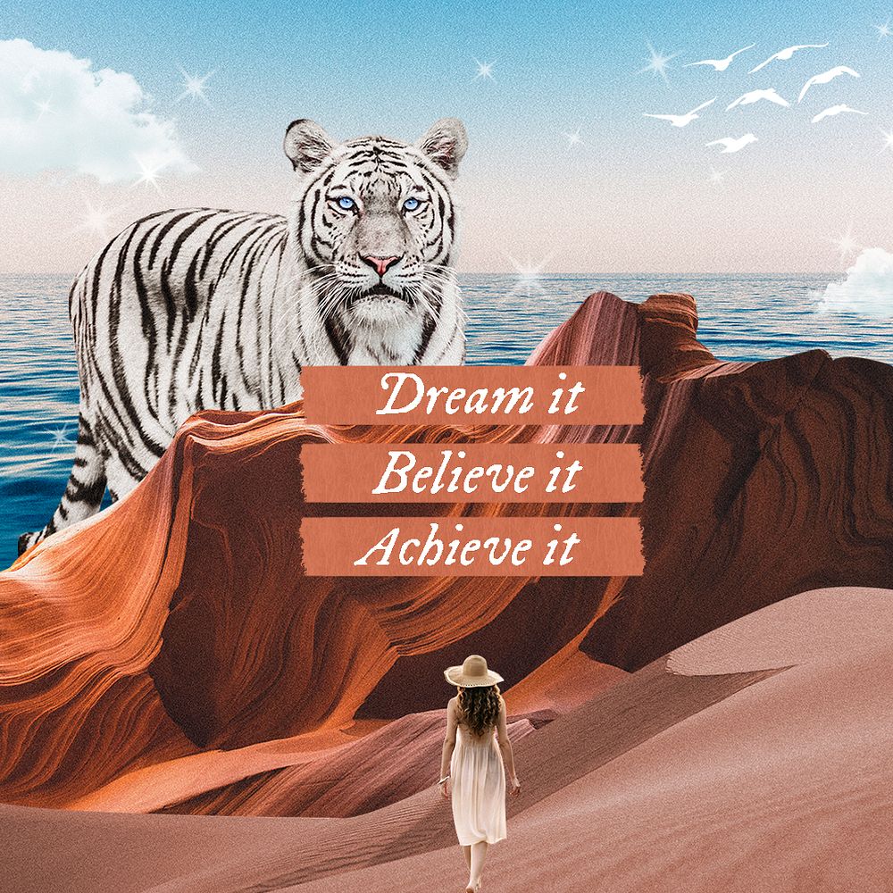 Surreal travel template, animal, nature aesthetic with quote psd