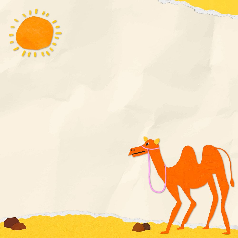 Paper craft camel background, beige design vector