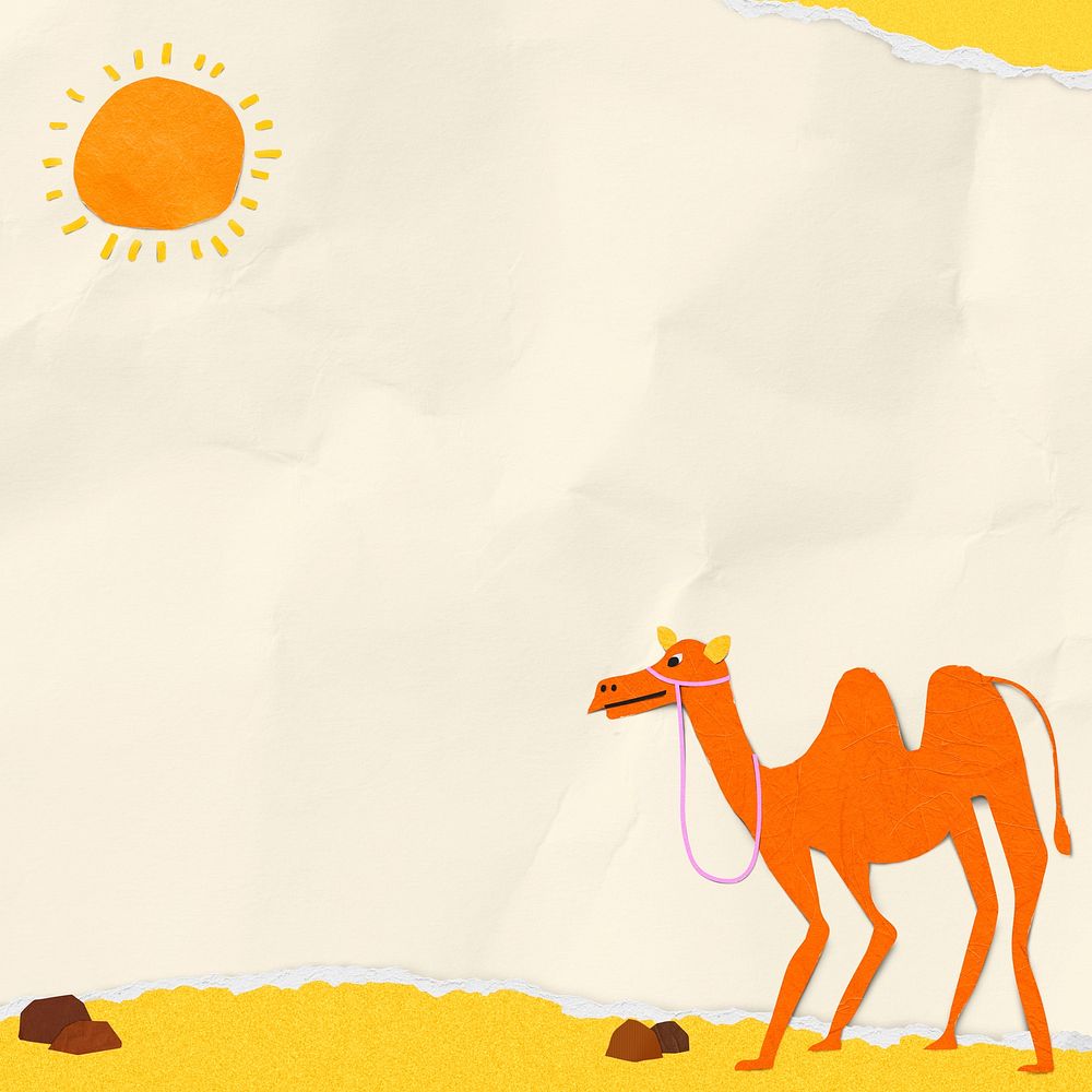 Desert, paper craft camel background psd