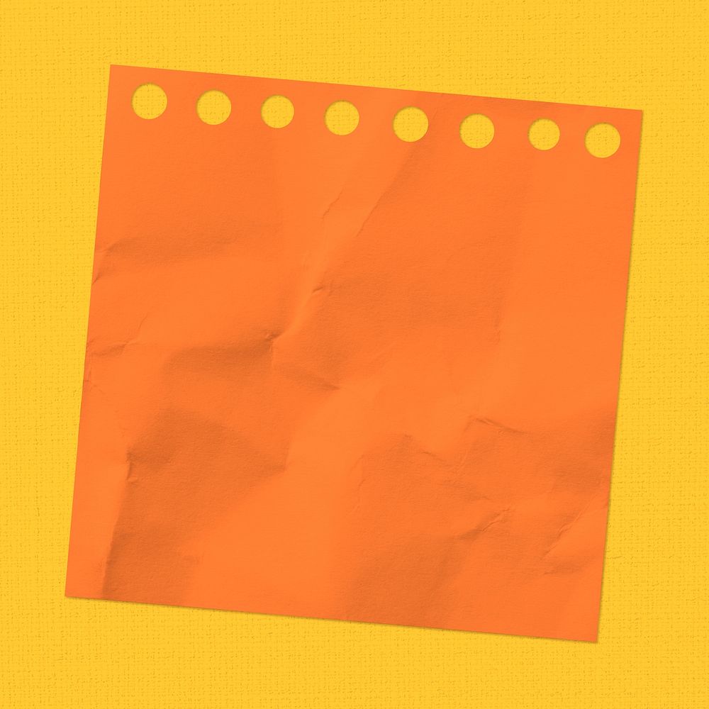 Crumpled orange notepaper, stationery collage element psd