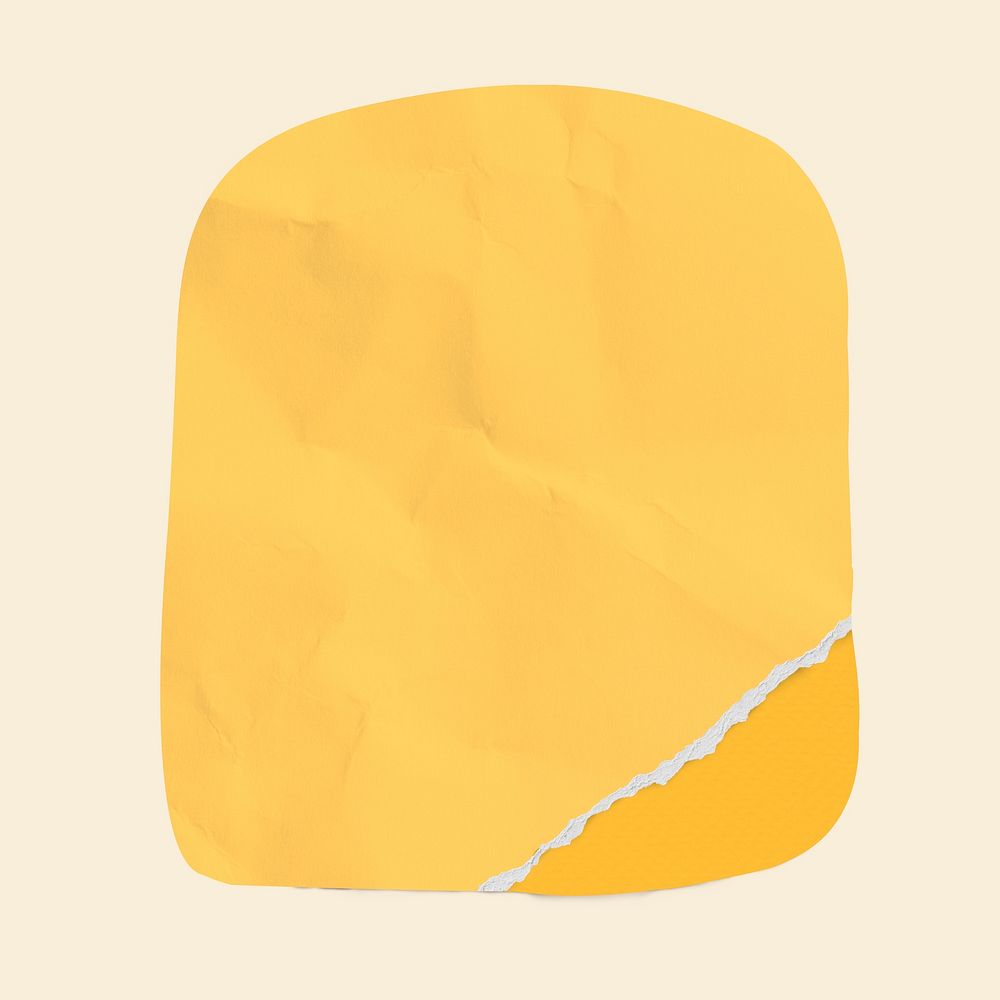 Crumpled yellow paper, shape collage element psd