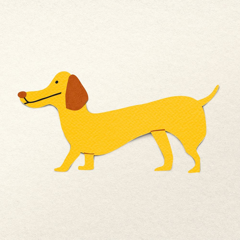 Yellow dachshund paper craft, dog collage element psd