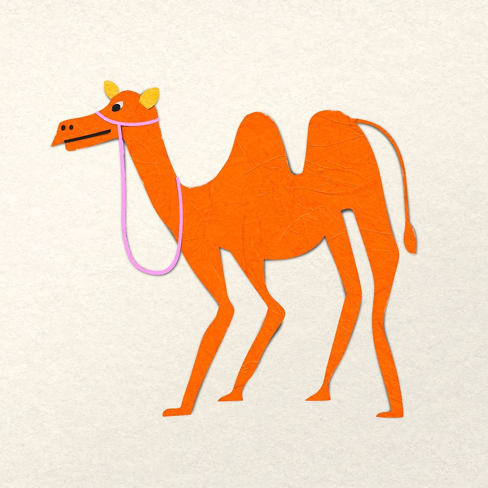 Orange camel, paper craft animal clipart vector