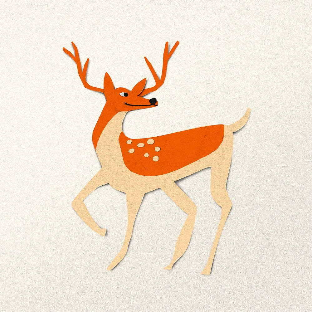 Paper craft deer, animal collage element psd