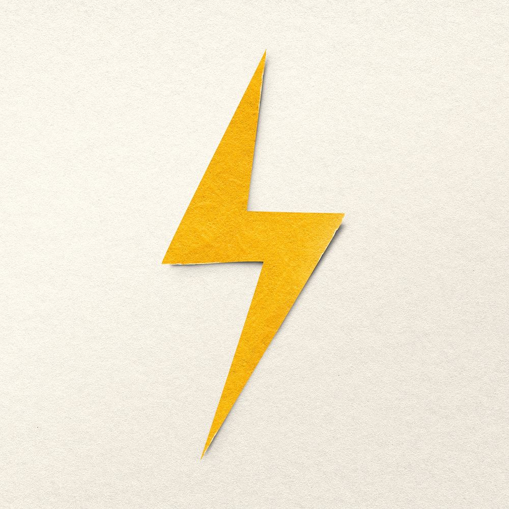 Yellow lightning, paper craft collage element psd