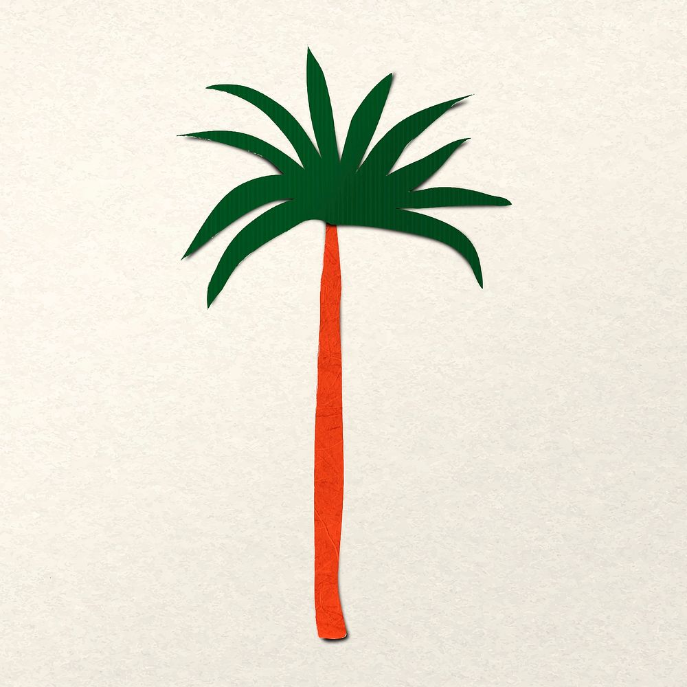 Palm tree paper craft, tropical nature collage element vector