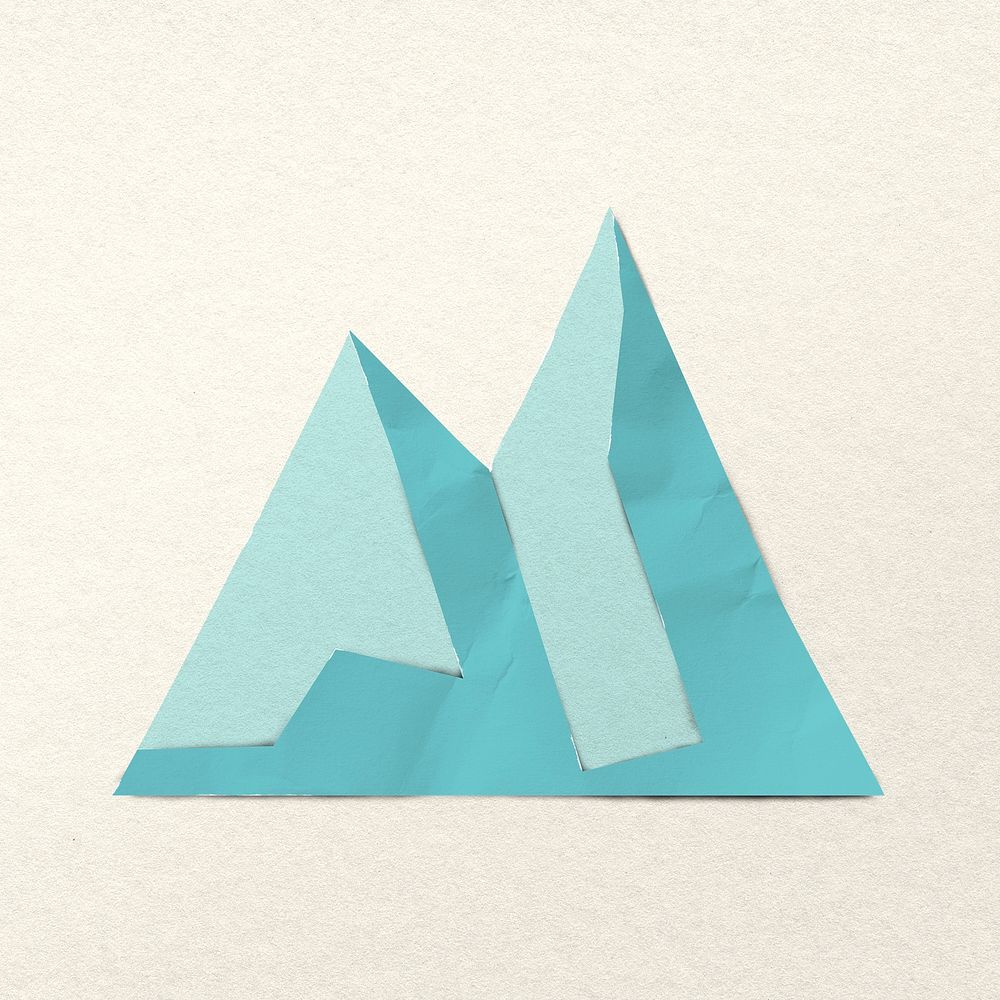 Blue mountains, nature paper craft collage element psd