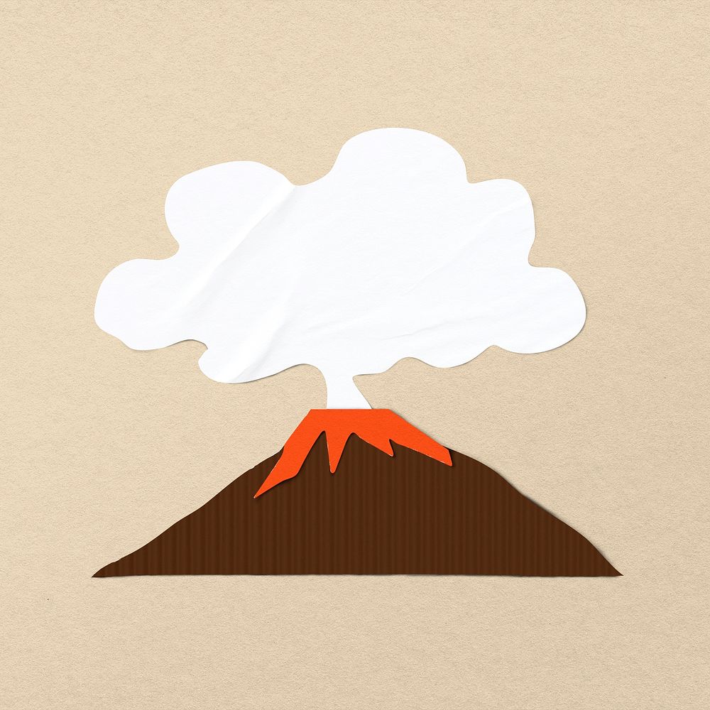 Volcanic eruption paper craft, nature collage element psd