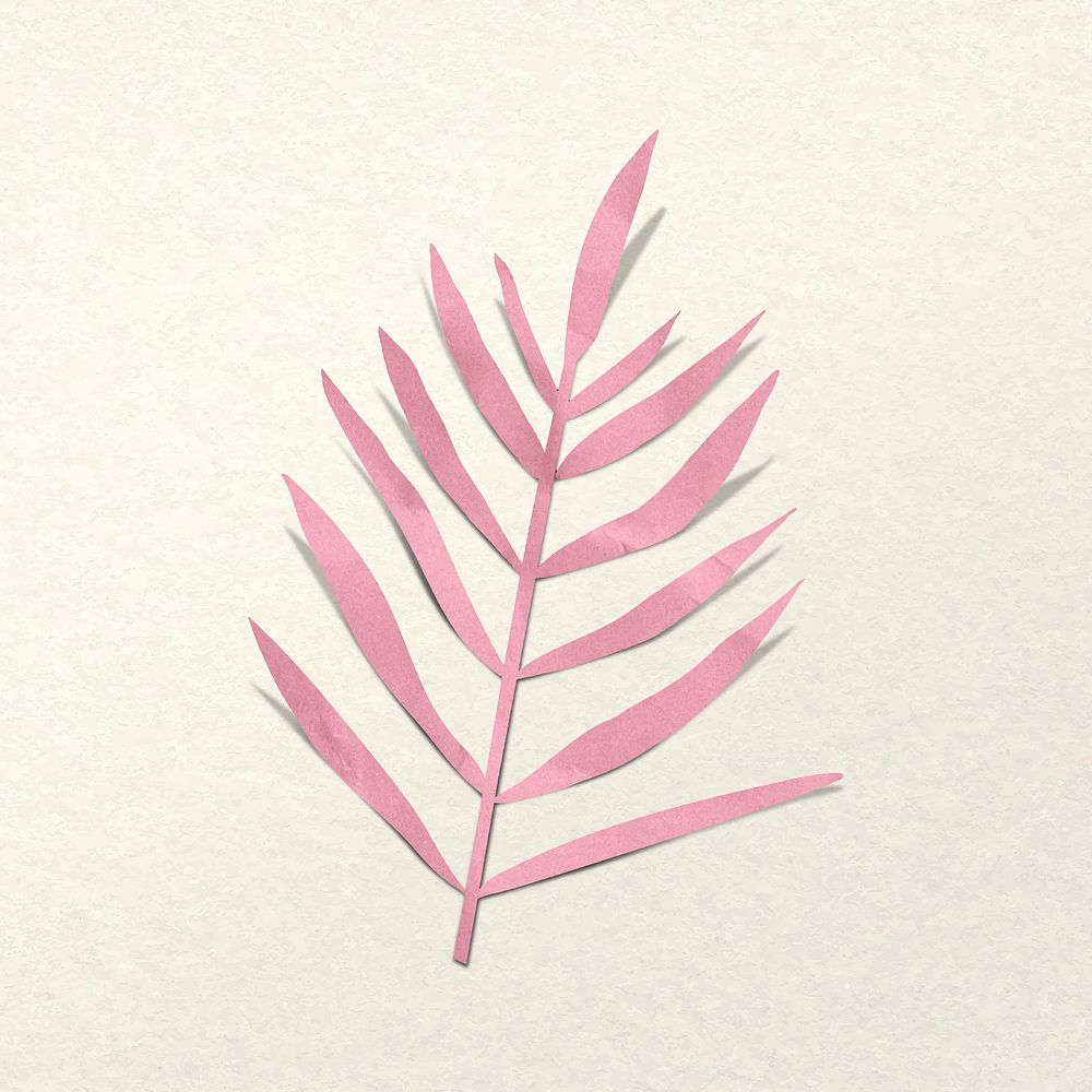 Pink paper craft fern leaf, nature collage element vector