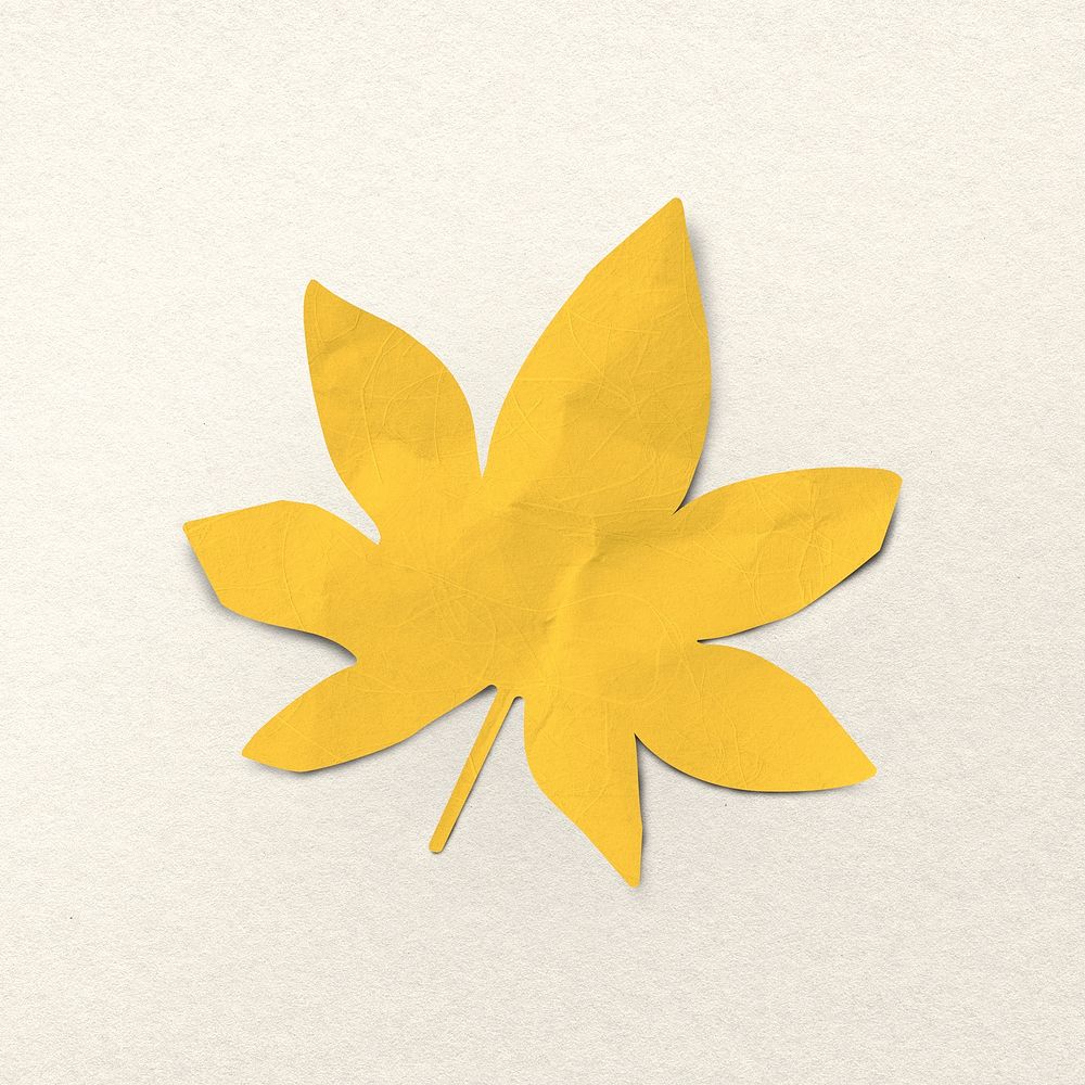 Crumpled yellow maple leaf, paper craft clipart