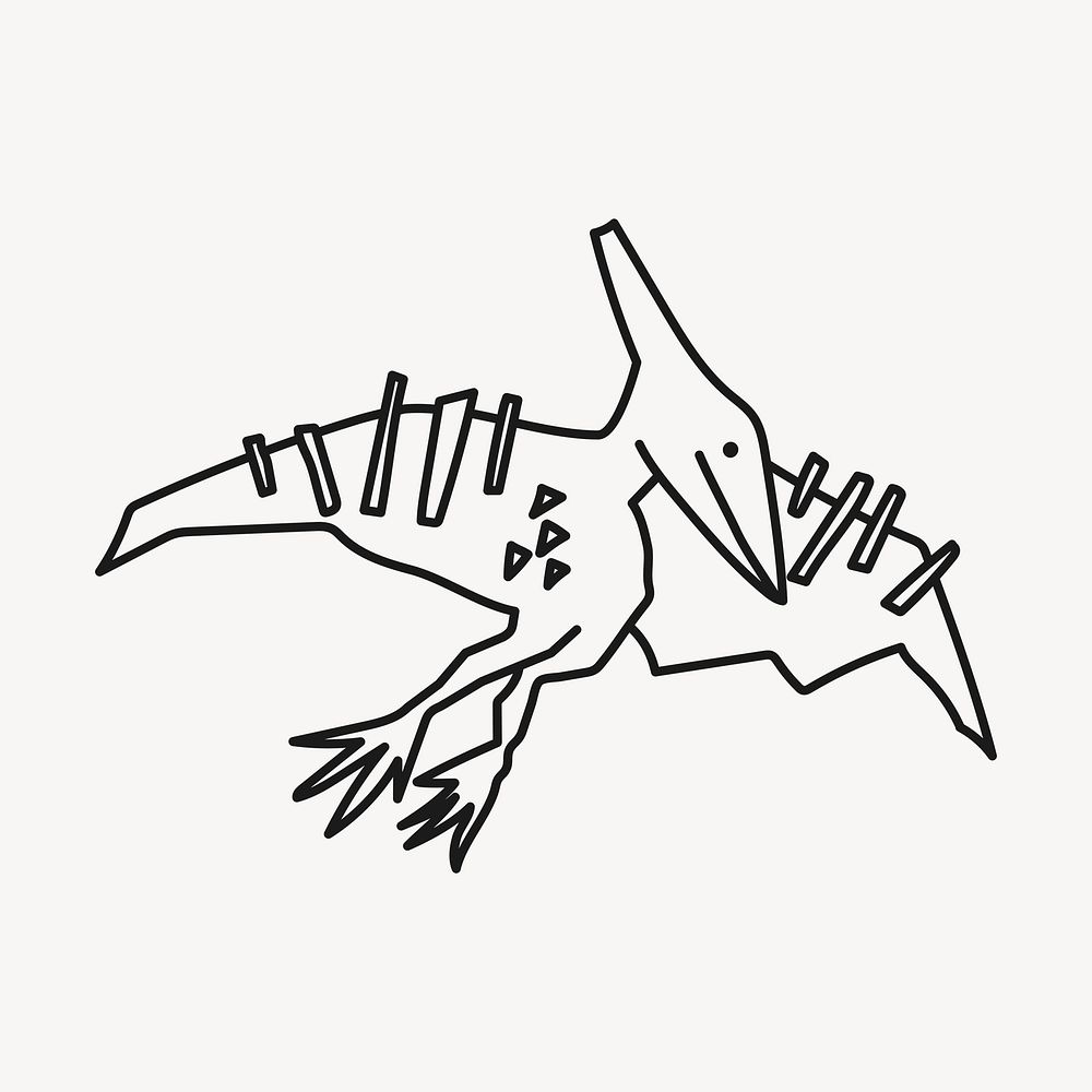 Pterodactyl outline, Jurassic animal collage element psd