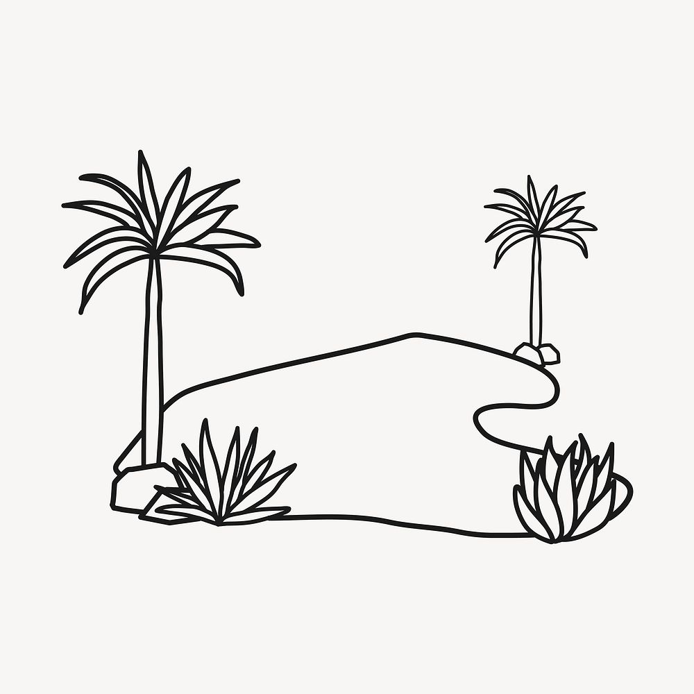 Lake and trees doodle, nature outline clipart