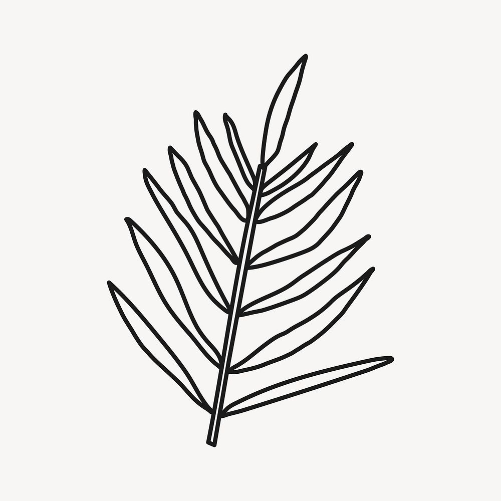 Doodle fern leaf, plant collage element vector