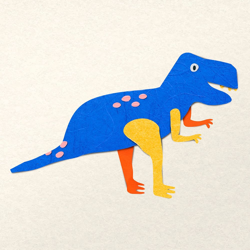 Paper craft blue T-Rex, dinosaur collage element vector