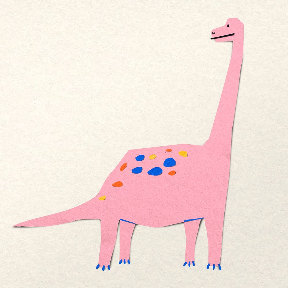 Pink brachiosaurus, dinosaur paper craft clipart vector
