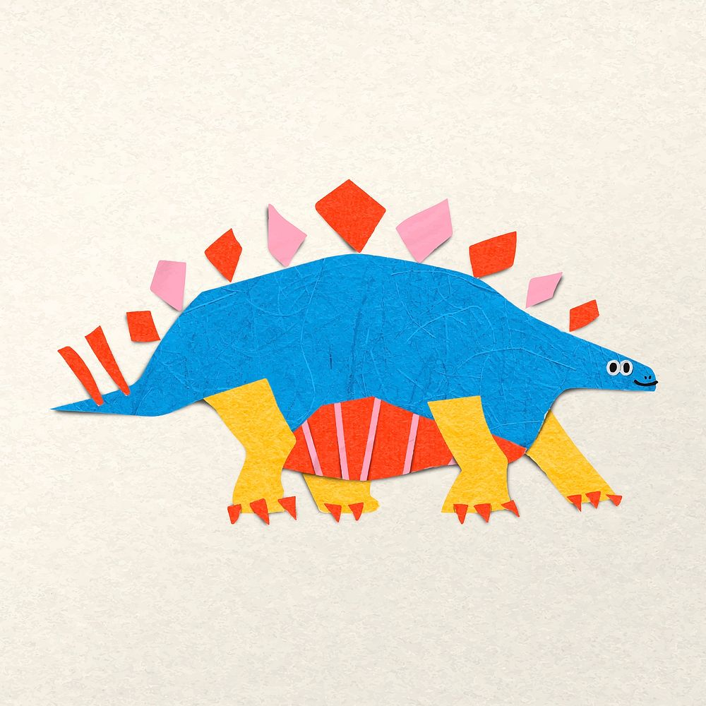 Stegosaurus paper craft, dinosaur collage element vector