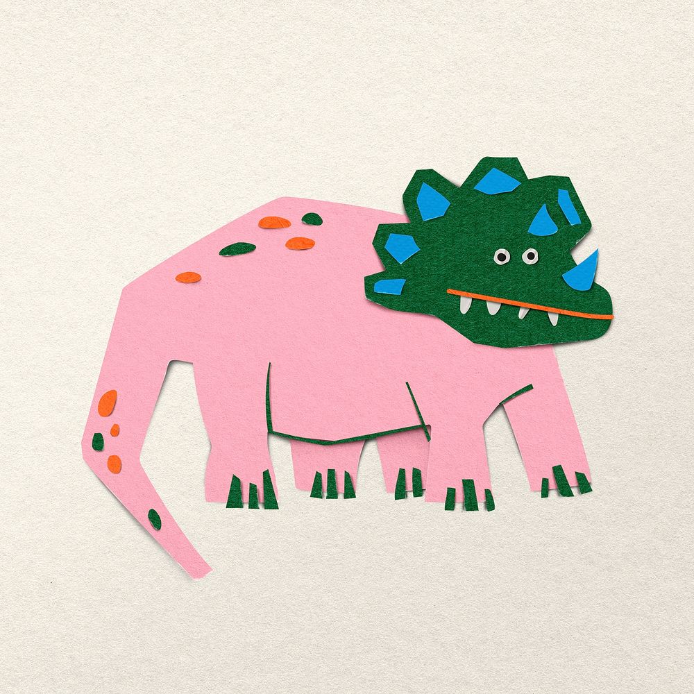 Pink dinosaur, triceratops paper craft clipart