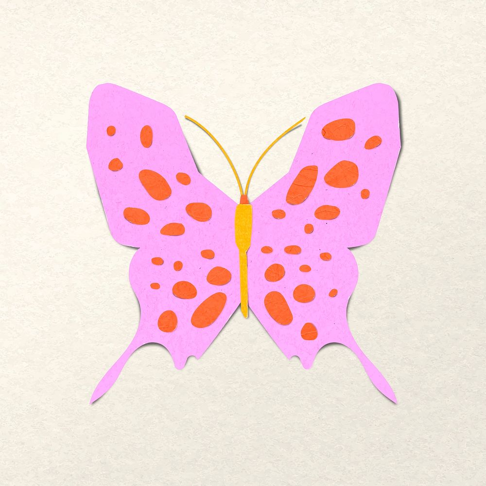 Paper craft butterfly, pink insect clipart vector