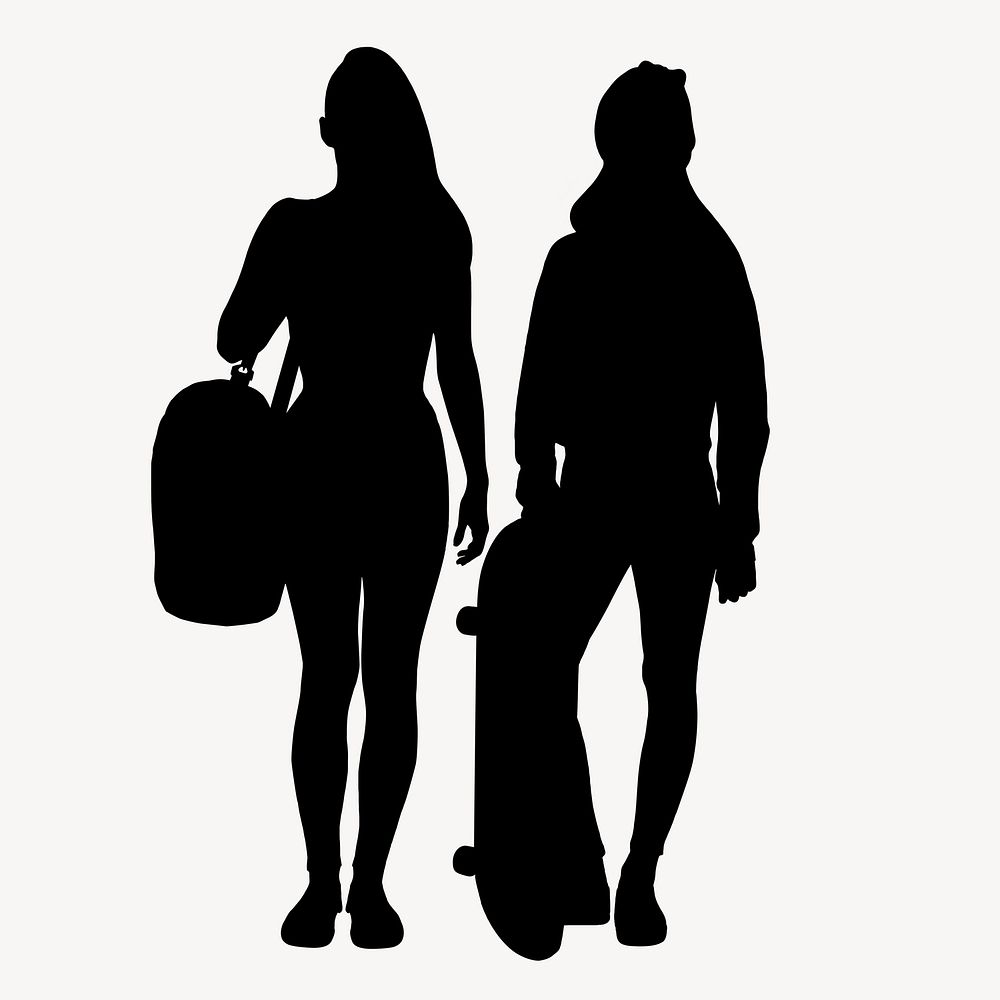 Cool female couple silhouettes in black