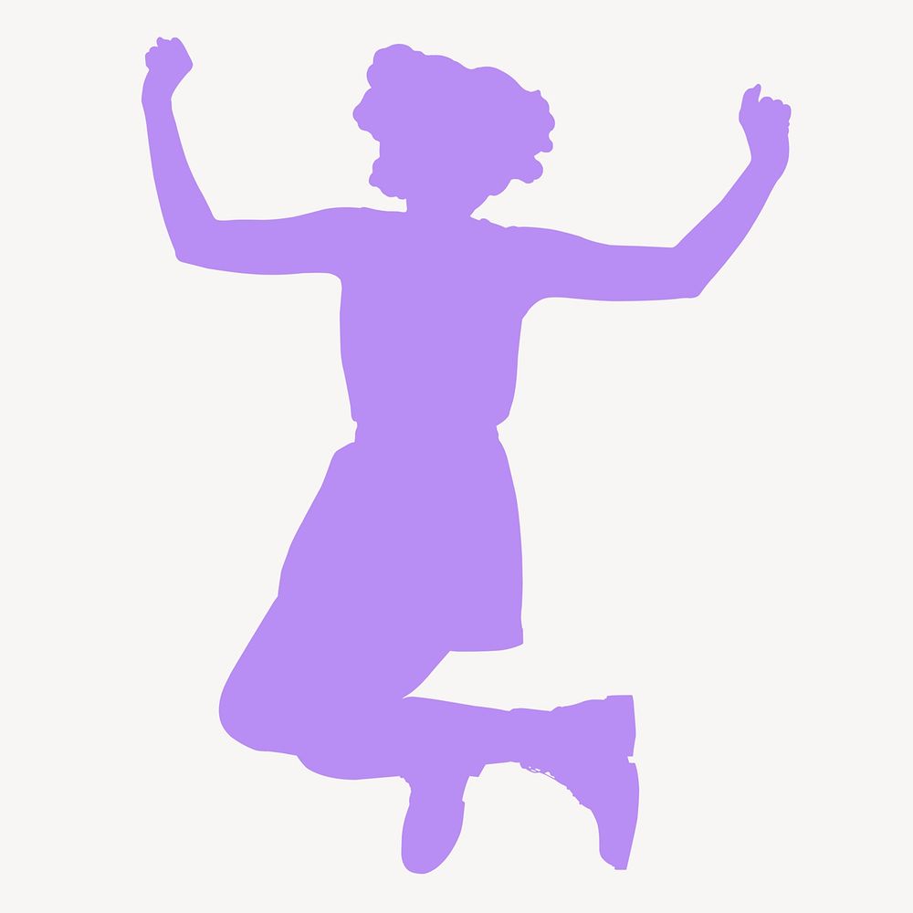 Woman silhouette, jumping with joy, black clipart psd