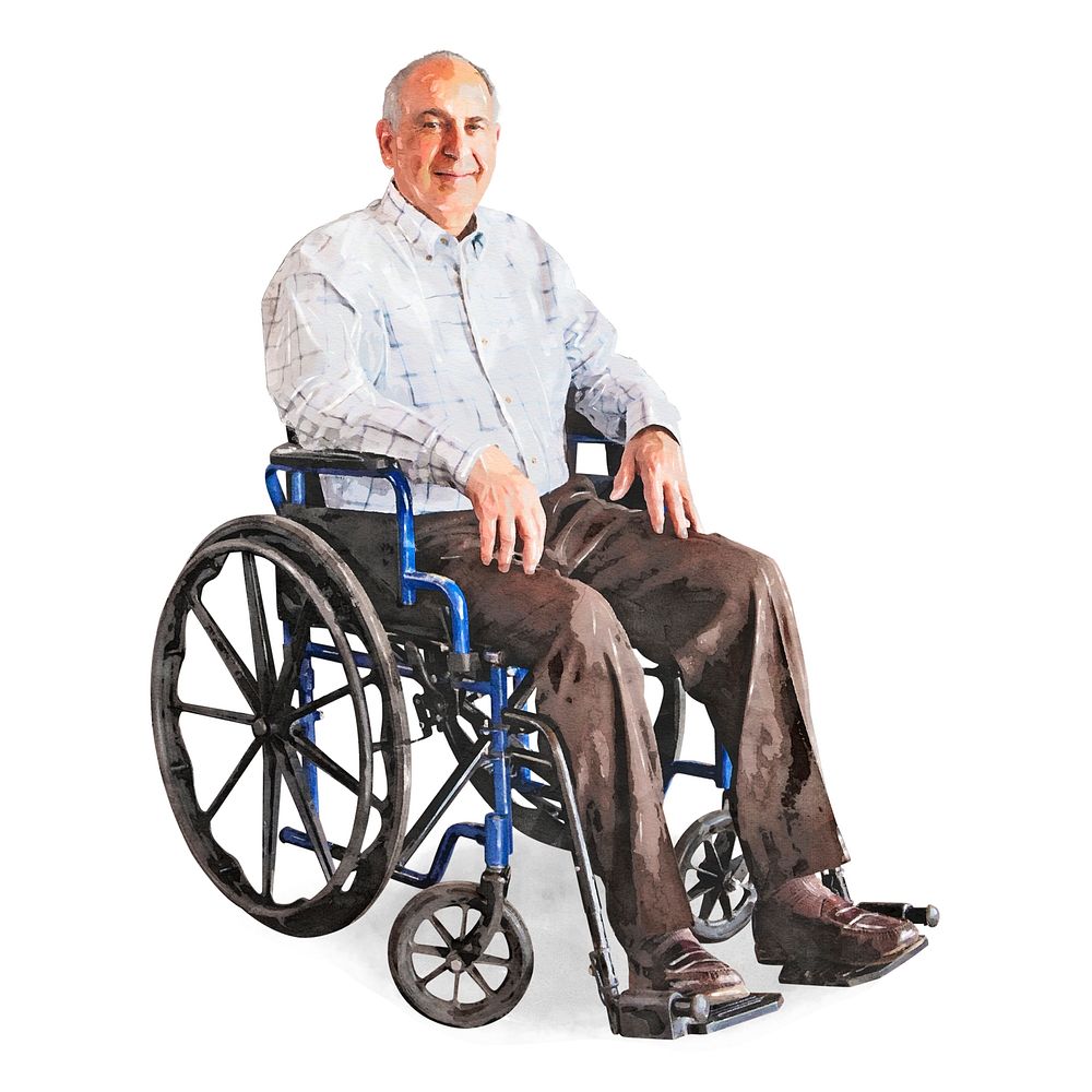 Man in wheelchair, senior person, watercolor illustration psd
