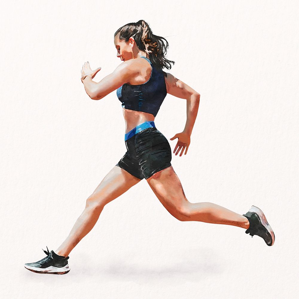 Healthy running woman, wellness watercolor illustration psd