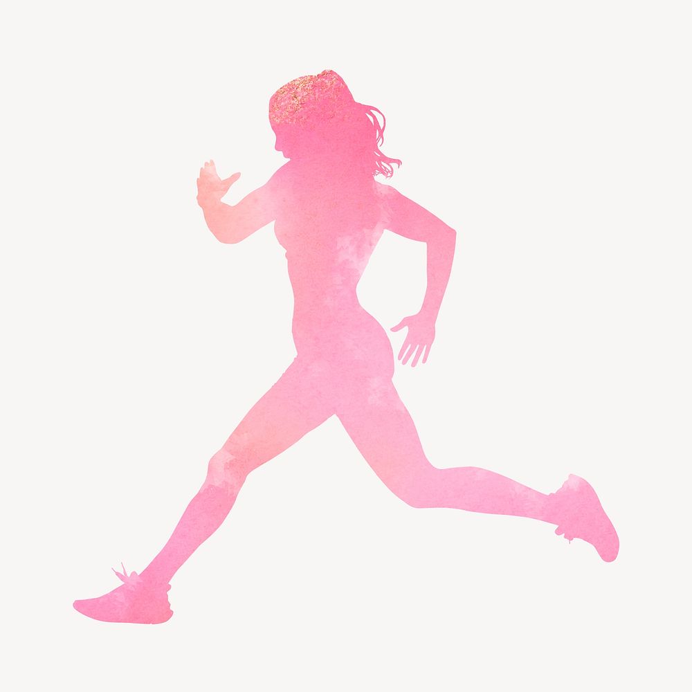 Watercolor woman running silhouette, fitness illustration 