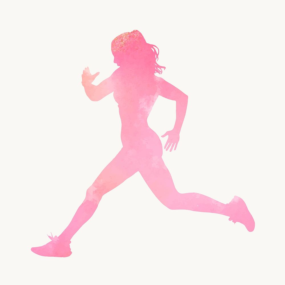 Watercolor woman running silhouette, fitness illustration vector
