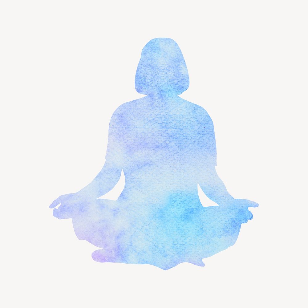 Lotus yoga pose silhouette, woman illustration in watercolor design 