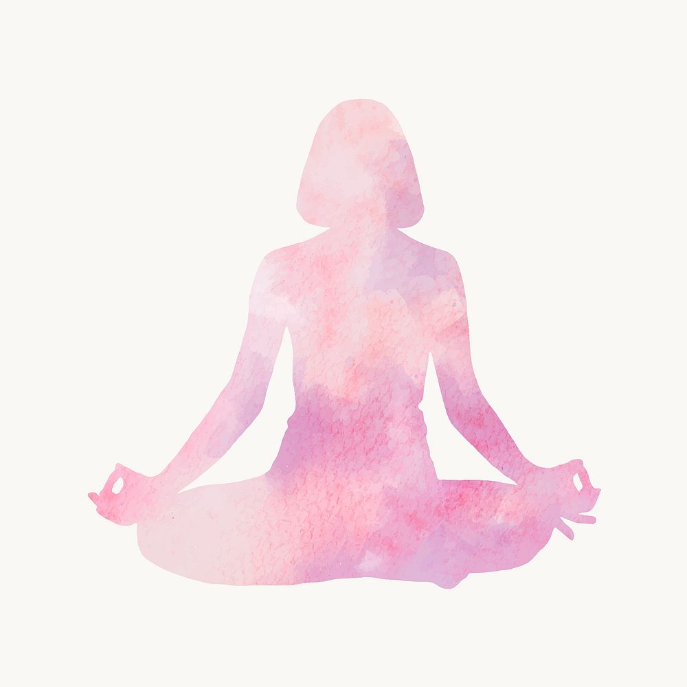 Lotus yoga pose silhouette, woman illustration in watercolor design vector