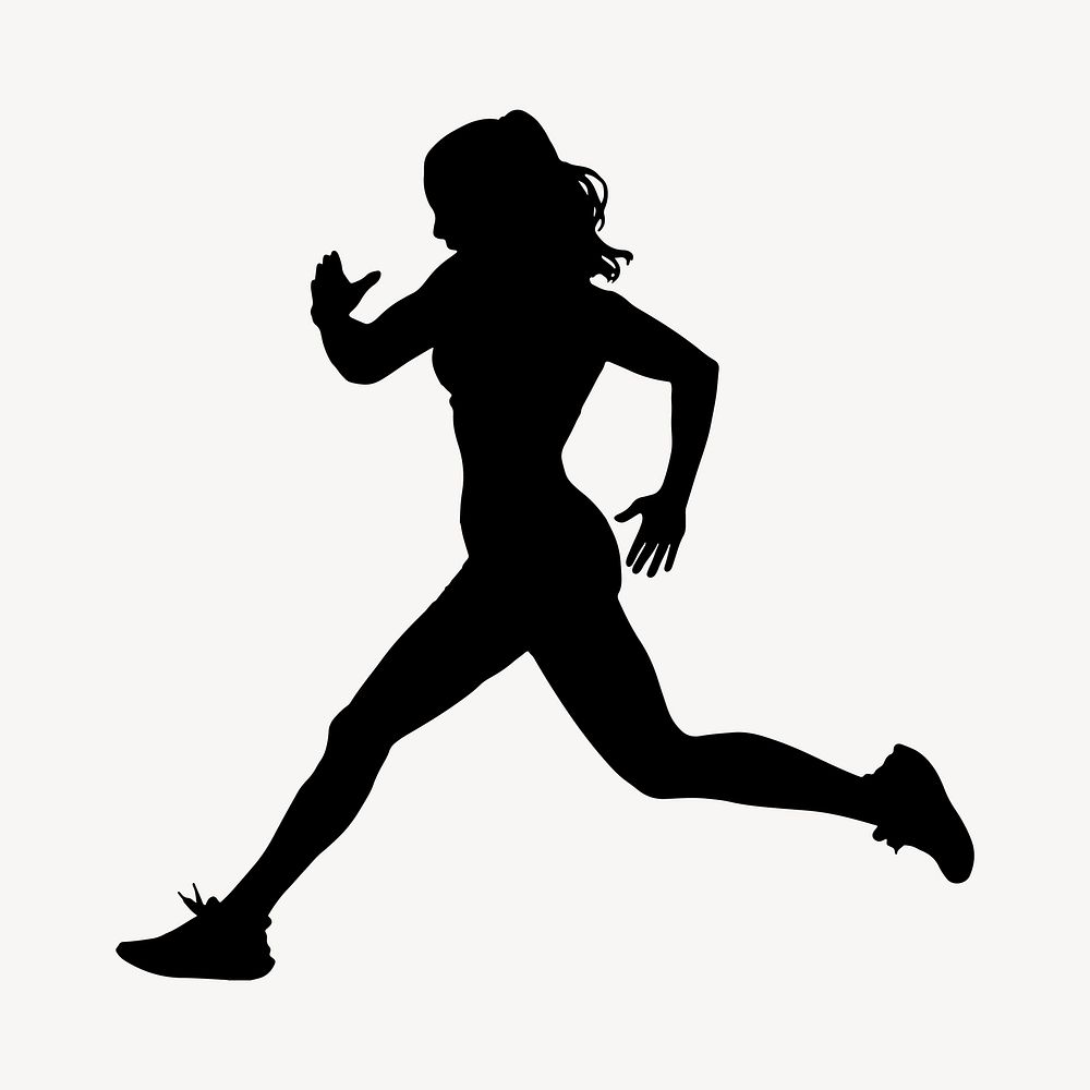 Fit woman running silhouette clipart, wellness concept, full body