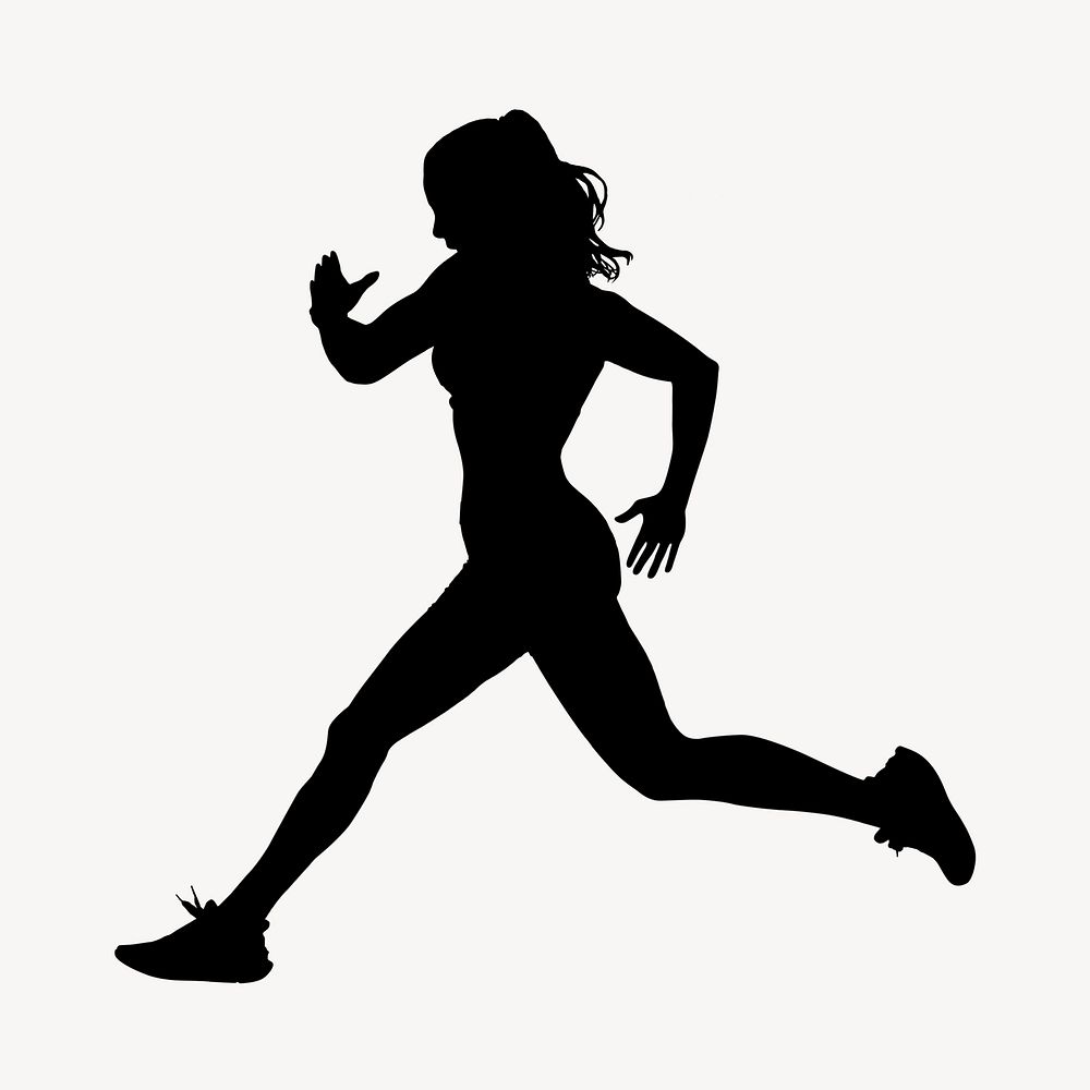 Fit woman running silhouette clipart, wellness concept, full body psd