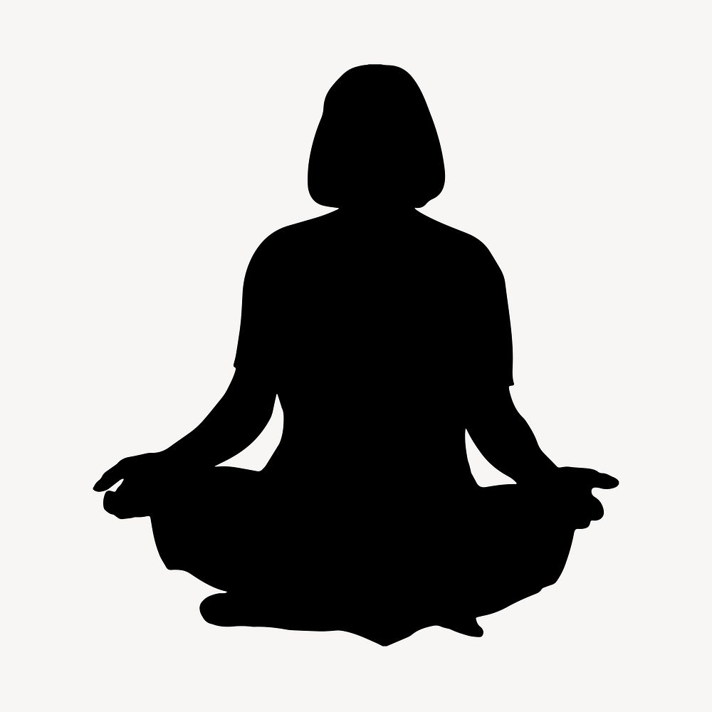 Lotus yoga pose silhouette, woman illustration in black design 