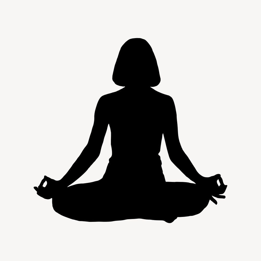 Lotus yoga pose silhouette, woman illustration in black design 