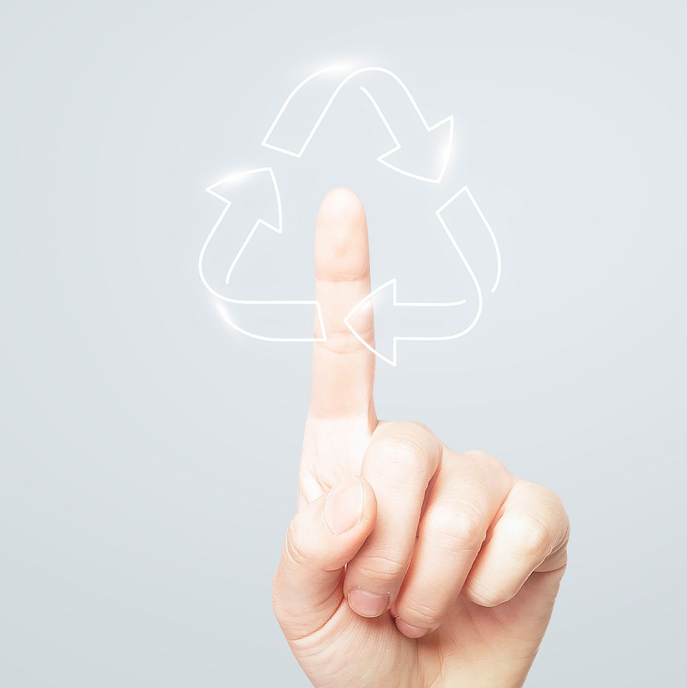 Recycle symbol collage element, hand selecting sustainability psd
