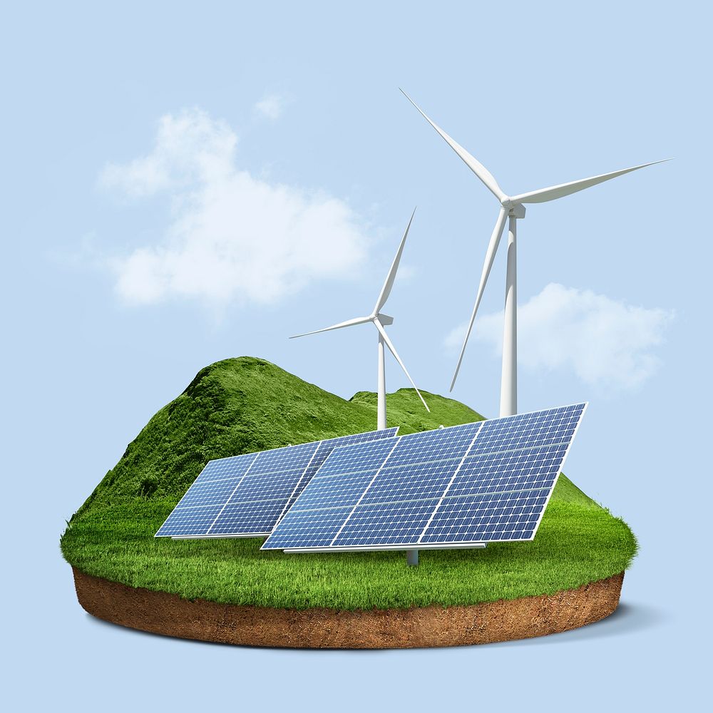 Renewable energy floating island, environment & sustainability psd