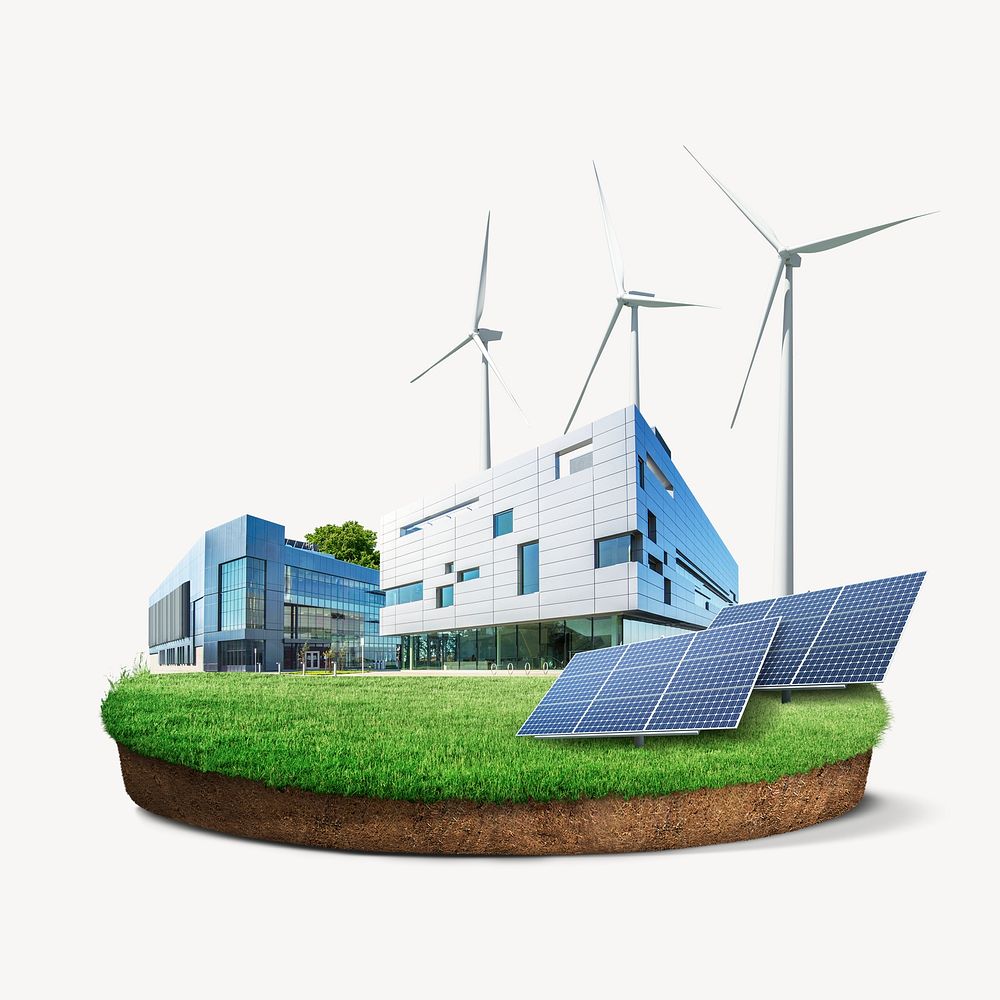 Office powered by nature, green business floating island psd