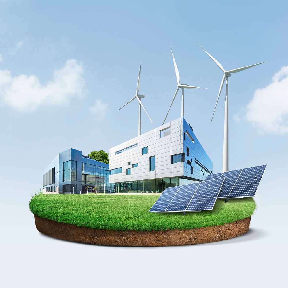 Office powered by nature, green business floating island psd