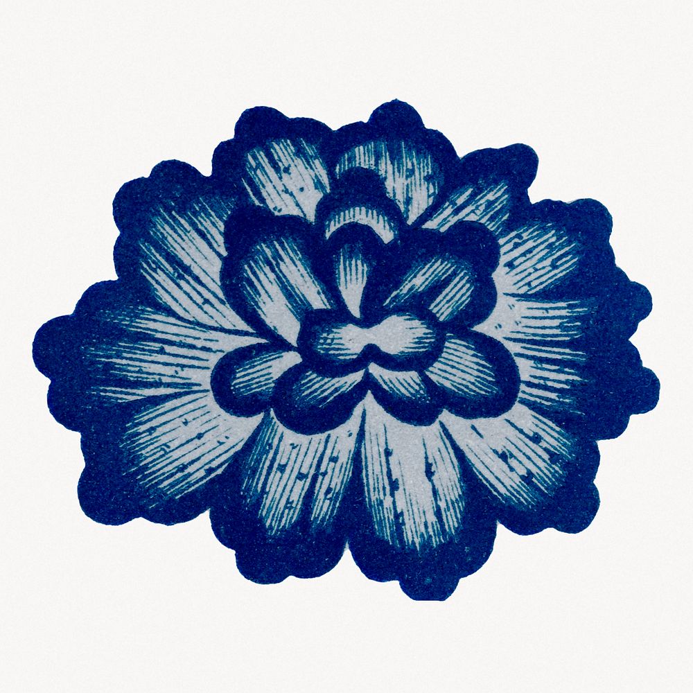 Blue flower illustration, vintage Chinese aesthetic graphic