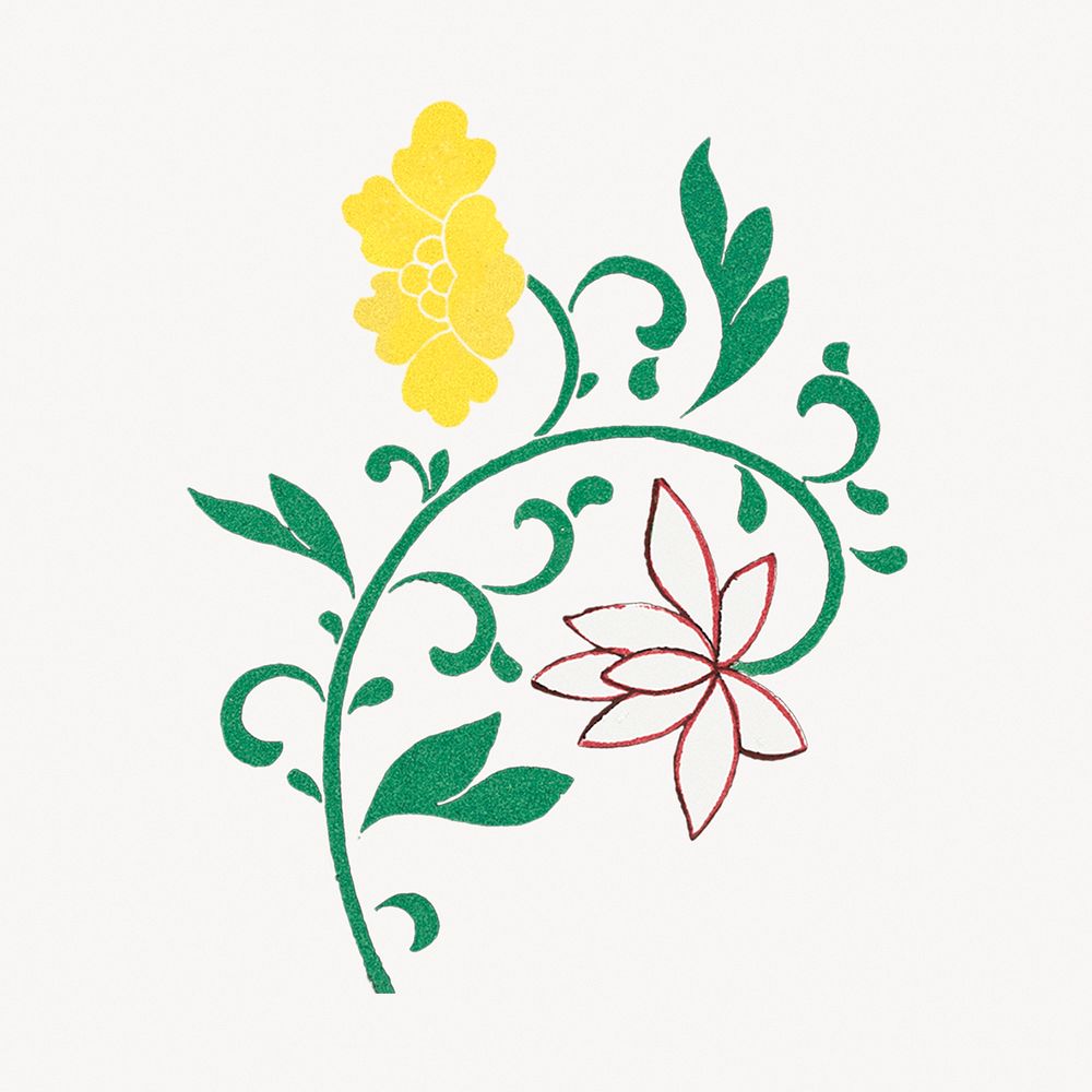 Yellow flower illustration, vintage Chinese aesthetic graphic