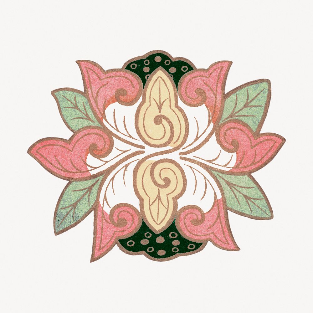 Oriental flower collage element, aesthetic illustration psd