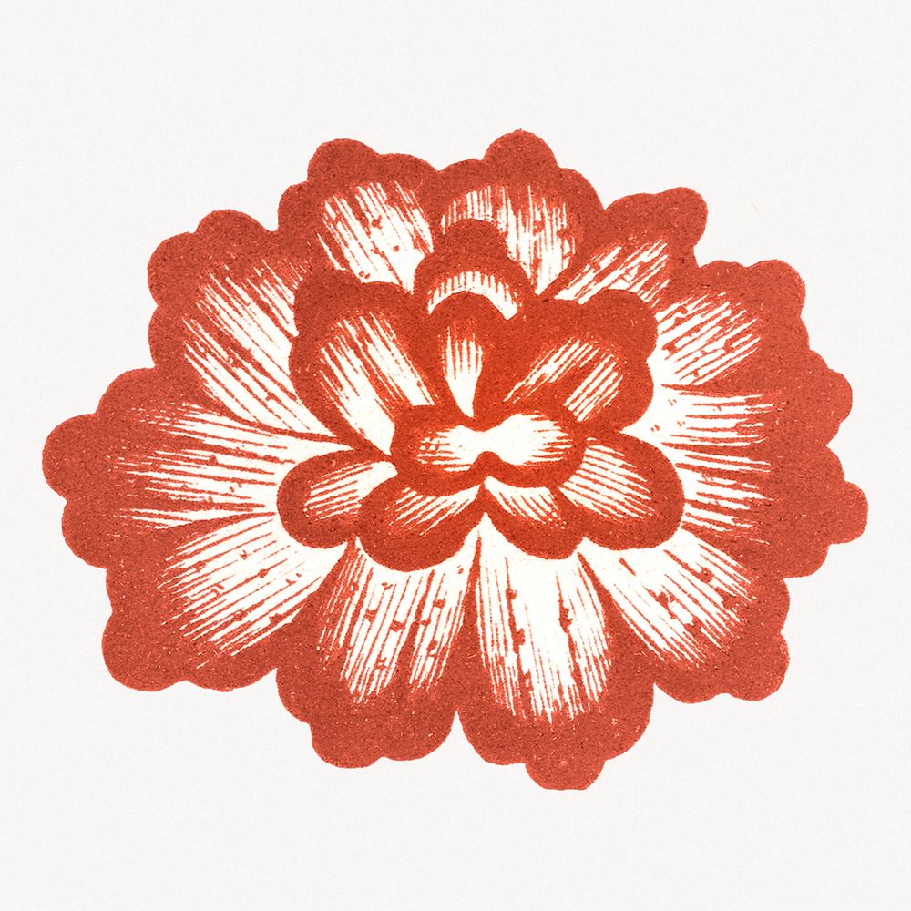 Red flower illustration, vintage Chinese aesthetic graphic