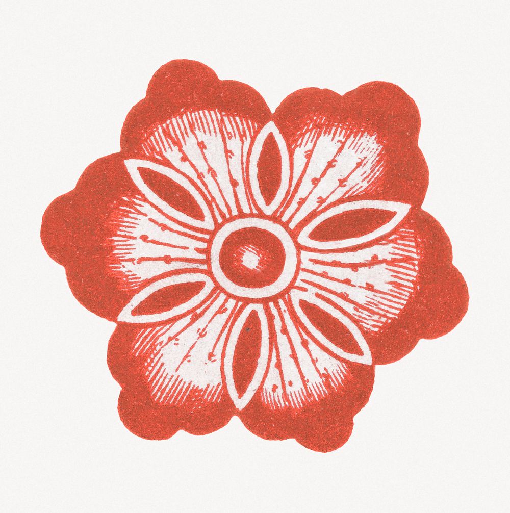 Red flower collage element, vintage Chinese aesthetic graphic psd